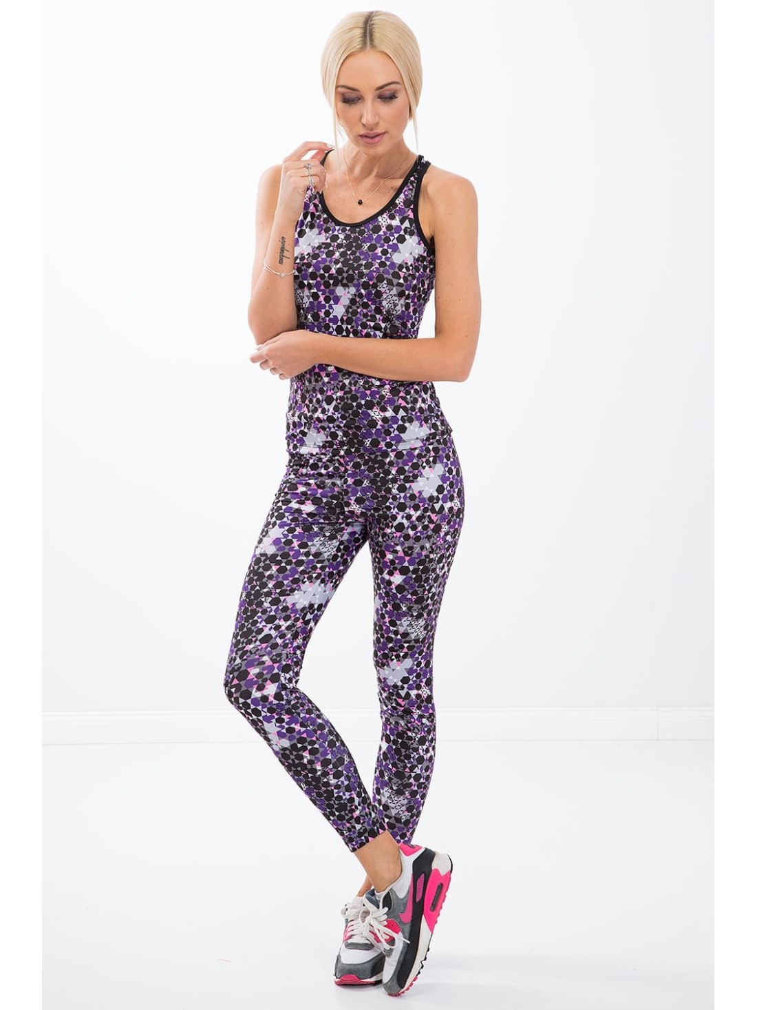 Bunte Sportleggings in geometrischen Formen / Lila H0010 - Online-Shop - Boutique